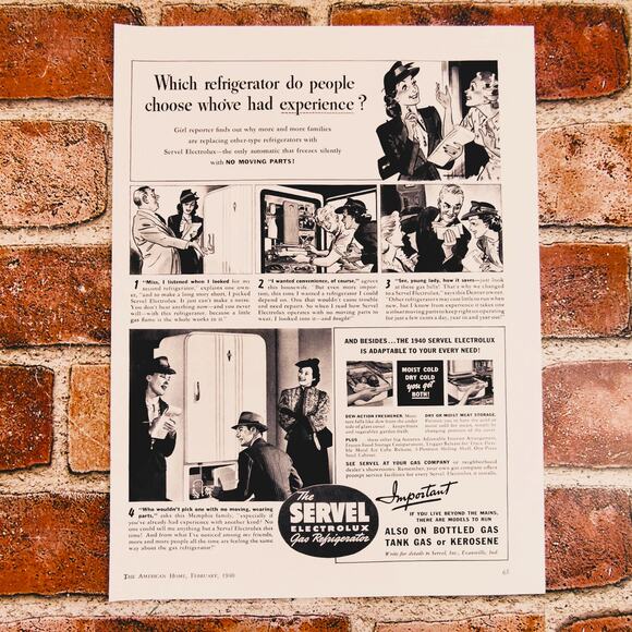 1940 Vintage Servel Gas Refrigerator Print Ad Retro Kitchen Appliance Decor - Picture 2 of 16
